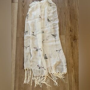 Vintage Sheer Embroidered Rectangle Scarf w/ Fringe